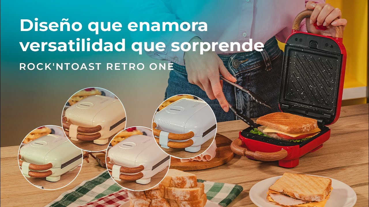 Cecotec Sandwichera Vintage Rock'Ntoast Retro One Blue. 700W, 3 Placas Intercambiables, Diseño Retro, Revestimiento Rockstone, Indicador Luminoso, Base Antideslizante, Asa de Tacto Frío, Pinza Cierre