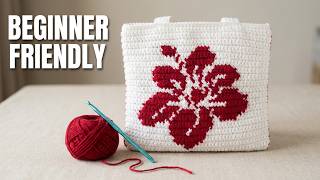 Tapestry Crochet Hibiscus Flower Bag Tutorial For Beginners | Free Pattern (Step-by-Step)