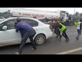 A fuel tanker loses control n hits road barrier along Thika road Causing heavy traffic