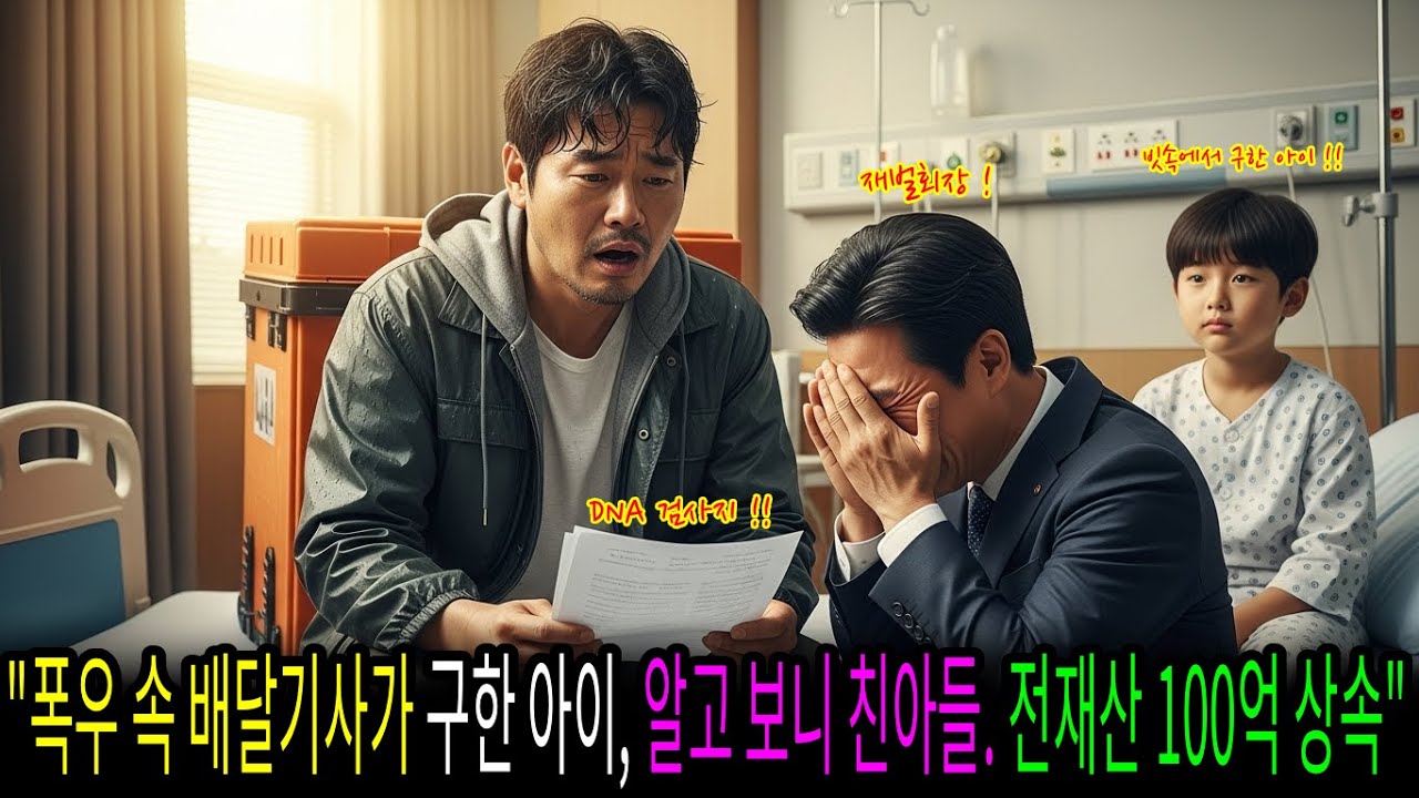 "45세 배달기사가 폭우 속 아이를 구하고 전 재산을 쏟아부었는데, DNA 검사 결과에 재벌 회장이 무릎 꿇고 오열했습니다"