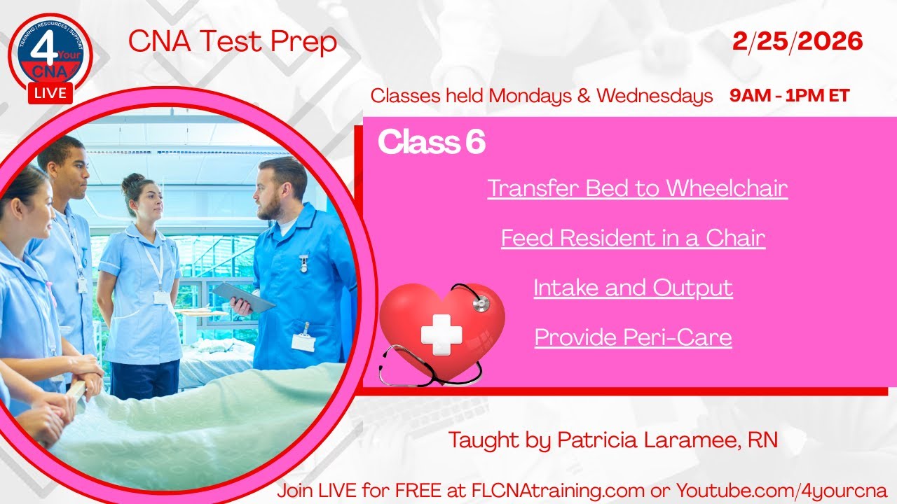 CNA Test Prep Class 6: Transfers, Feeding, Intake & Output, and Peri-Care