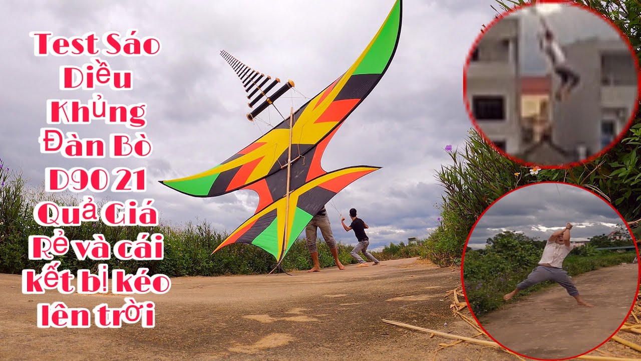 Ba Sói TV | Test sáo diều đàn bò khủng d90 21 quả và cái kết bị kéo lên trời | Giant Kite