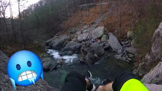POV Rock Climbing Bash Bish Falls (Winter Cliff Jumping) Ny/Massachusetts 60ft jump
