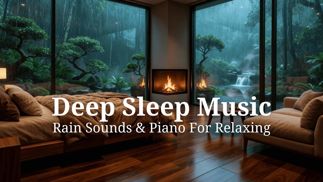 Relaxing Piano for Deep Sleep 🌙 Perfect Rain Sounds & Cozy Fireplace in Forest Bedroom
