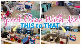 SPEED CLEAN WITH ME! CLEANING MOTIVATIONAL | DISASTER LIVING ROOM AND KITCHEN CLEAN