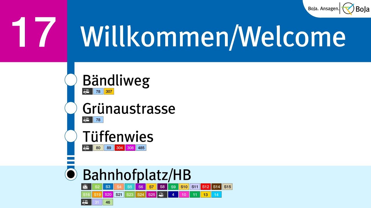 VBZ/ZVV Ansagen I 17 Werdhölzli - Bahnhofplatz/HB I BoJa Ansagen