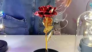 Red Foil Rose Artificial Flower LED Light In Glass Dome Valentine Gift for Girls screenshot 3