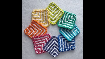 Tunisian Striped Mitered Coaster. Like Knitting. Right Handed. by Cheryl Dee Floyd