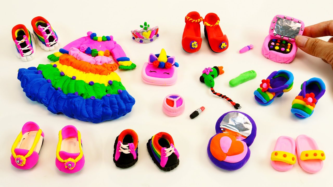 DIY How to Make Polymer Clay Miniature Doll Dress, Doll Shoes, Makeup