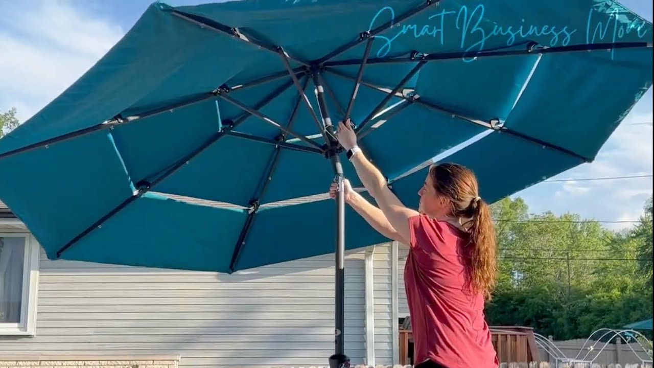 garden treasures round tan offset patio umbrella with tilt-and-crank Treasure 9' Vented Push Button Tilt Umbrella, Bronze handwoven Entertain guests in style Finish:Chrome Jual Helm Shoei GT-Air