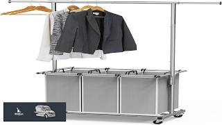 Simple Houseware 3 Bags Laundry Sorter with Extensible Clothes Hanging Rod
