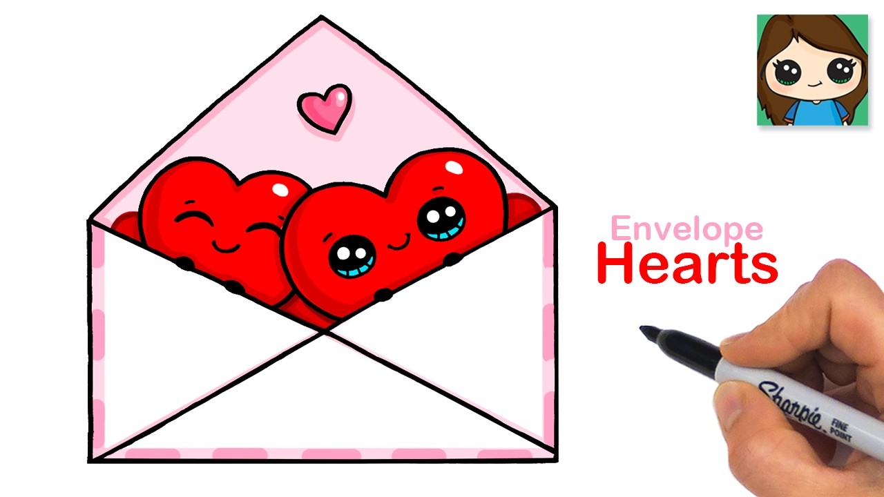 how to draw envelope with hearts ❤️ cute valentine's art