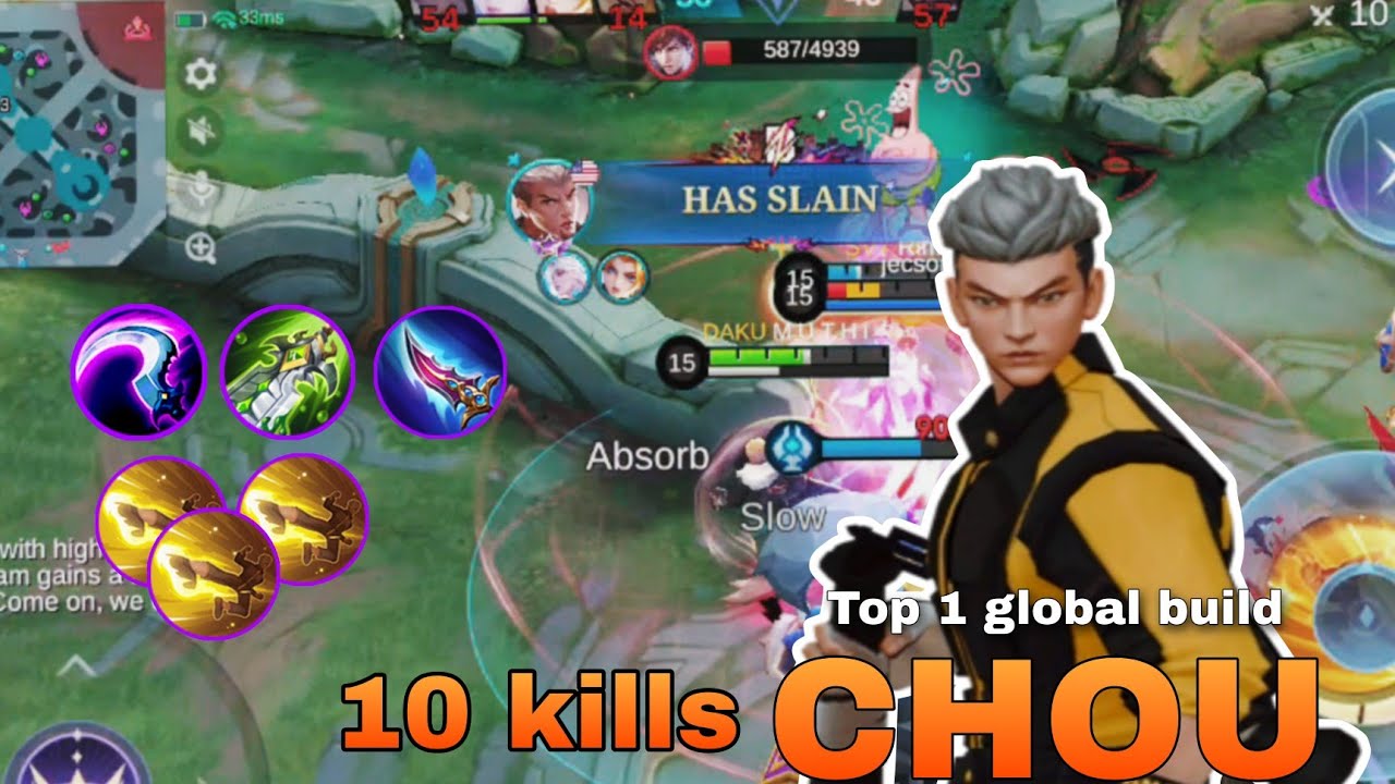 Legendary kills!! Chou insane top 1 global build | MLBB 
