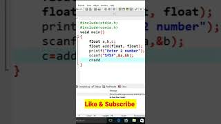 Program to return Sum of Float Number using Function #shorts #youtubeshorts #shortvideo