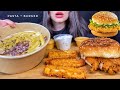 Asmr creamy pasta  chicken burger  cheese mukbang  eating sounds shorts