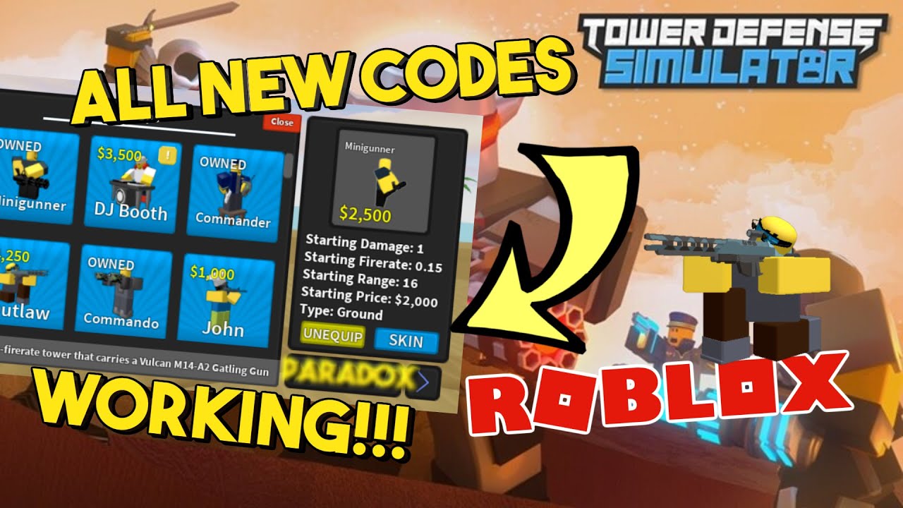 ALL NEW WORKING CODES Roblox Tower Defense Simulator YouTube