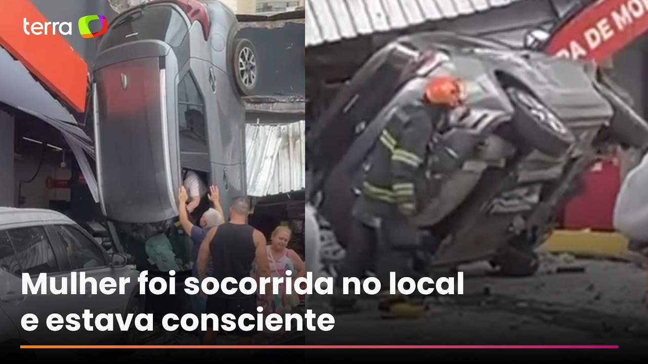 Carro despenca de estacionamento de supermercado na Zona Sul de São Paulo