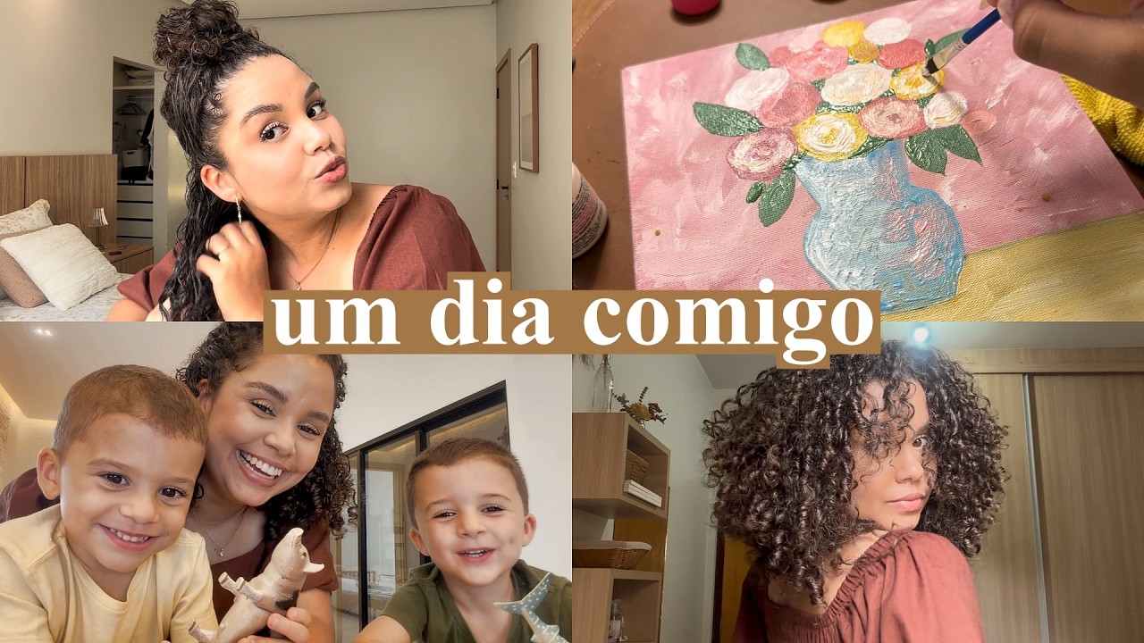 Um dia comigo na rotina: mãe de 3, finalização com volume, pintando tela, treinando, rotina noturna…