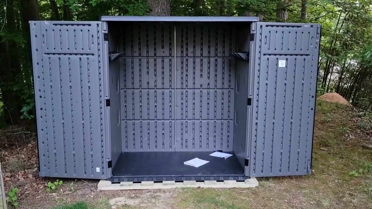 Suncast 54 cu ft Resin Vertical Lockable Storage Shed, Stoney