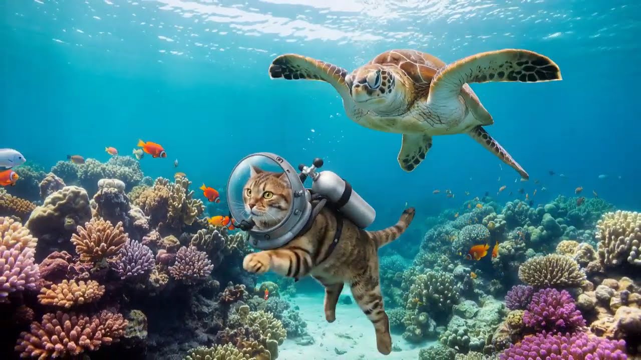 Scuba Cat Spots with Turtle