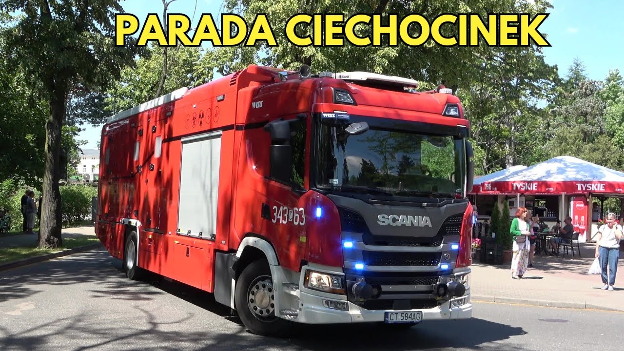 Zlot Wozów Strażackich w Ciechocinku 2024 - Alarmowo parada 71 samochodów z OSP i PSP