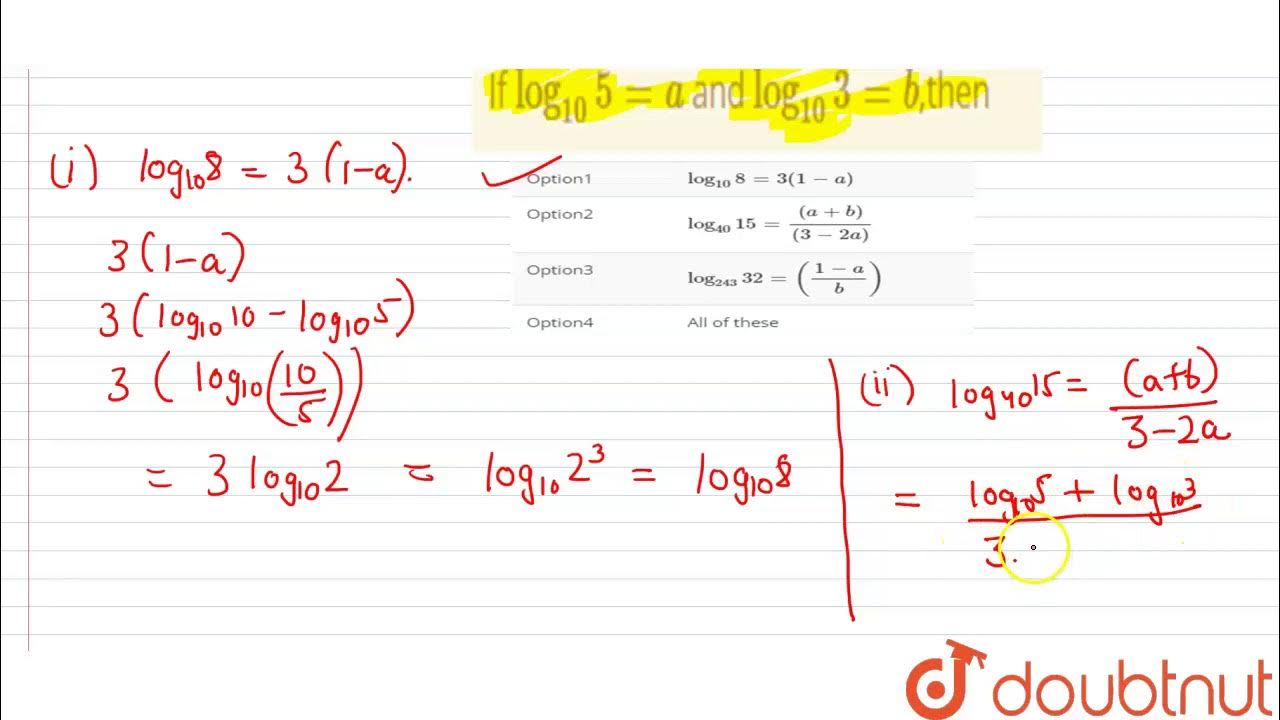 if-log-10-5-a-and-log-10-3-b-then-youtube