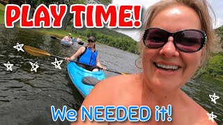 PLAY TIME! WE NEEDED IT! tiny house homesteading kayak cabin build DIY HOW TO sawmill tractor cabin