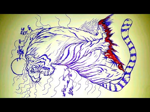( คลิปที่1564 )วาดรูปเสือโคร่ง Tattoo สักลายพยัคฆ์ How To Drew Tiger