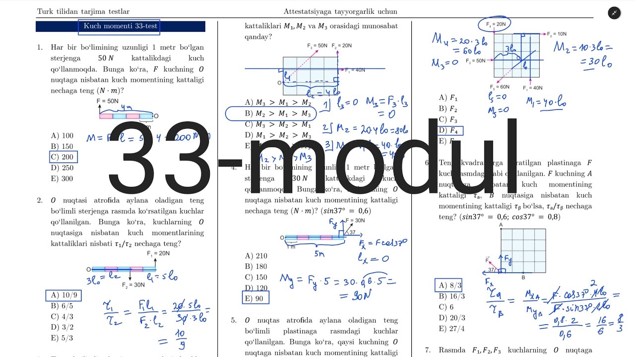 33- modul yechimlari. Turkcha Ayt-fizika tarjima kitobi