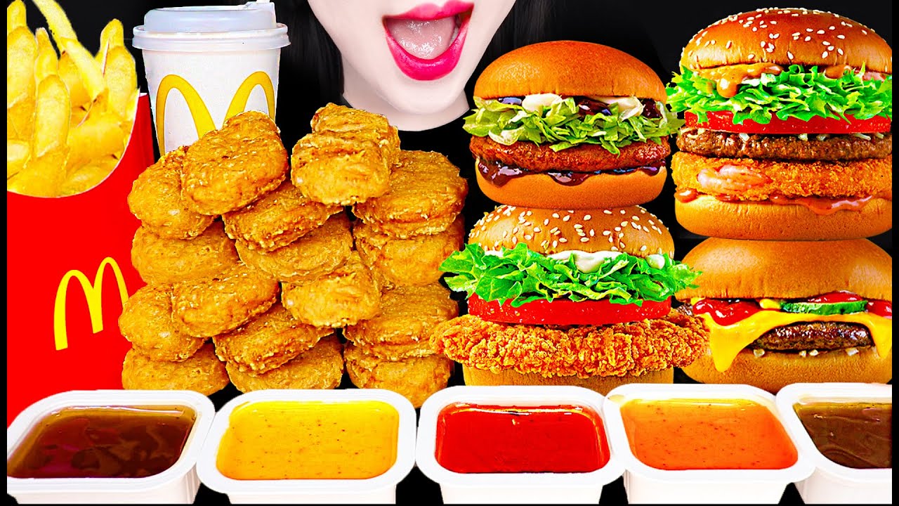 ASMR McDonald's Burger, Fries, Chicken Nuggets 맥도날드 치킨 너겟, 햄버거 먹방 Mukbang, Eating