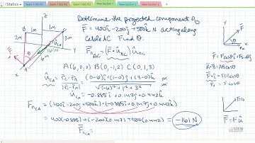Statics Exam 1 Solutions force projection along a line using dot product & angle between two cables