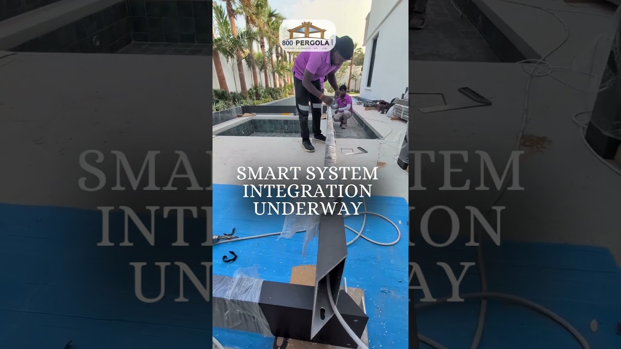 Custom Pergola Installation in Progress – Al Manara Villa Project by 800 PERGOLA