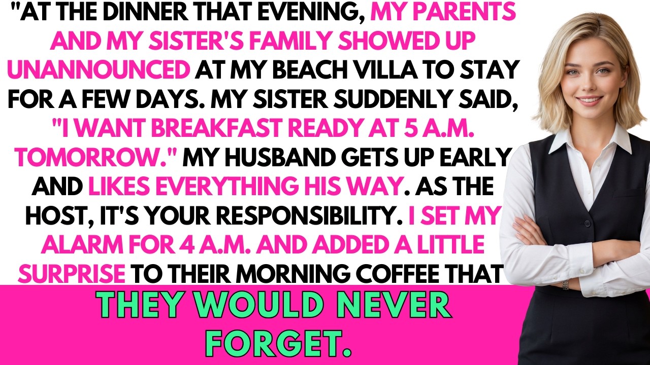 At dinner, my parents and my sister’s family arrived unannounced. She demanded 5 a.m. breakfast.