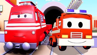 Поезд Трой и Пожарная машина в Автомобильный Город |Мультфильм для детей