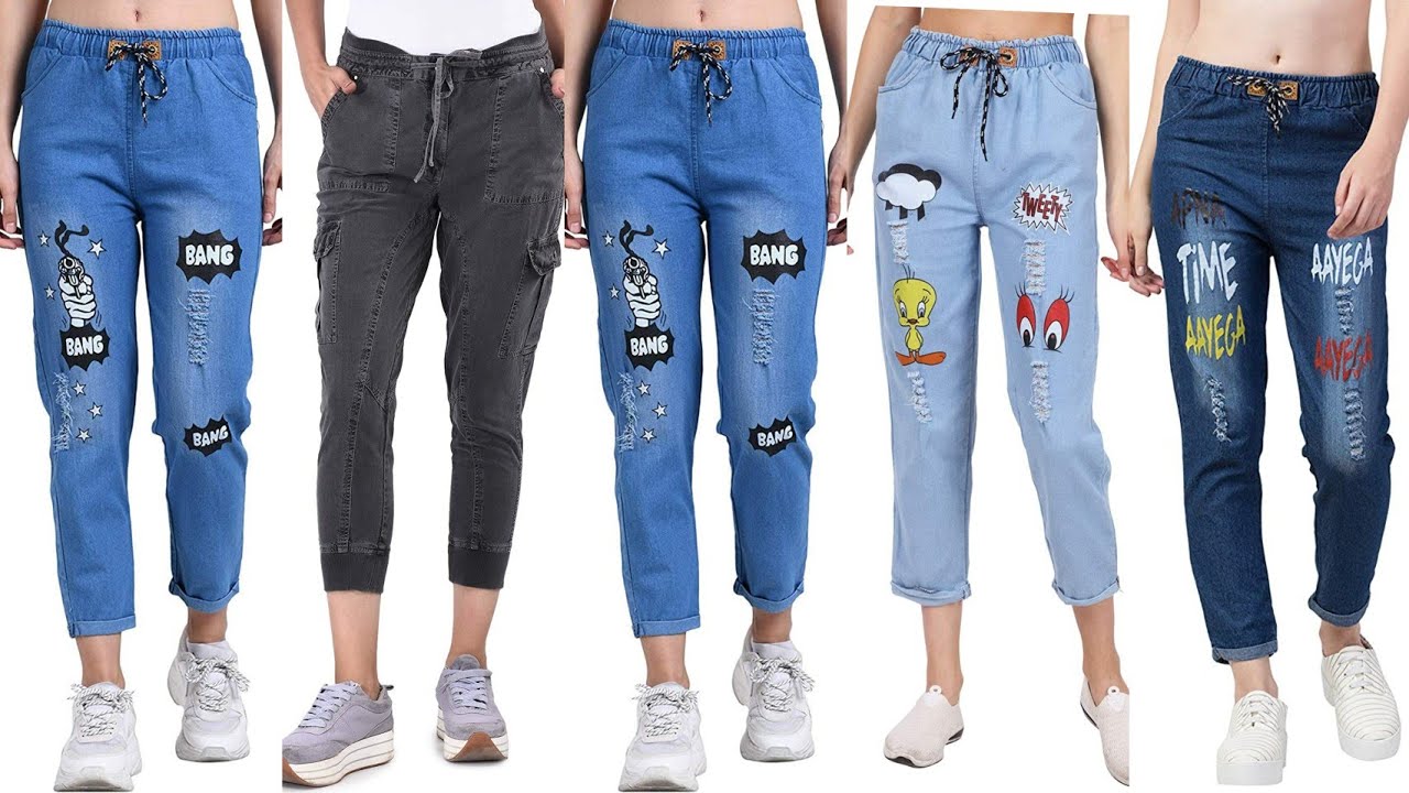 latest denim jeans 2022  Trendy denim Jogger Pants For Girls