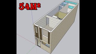 تصميم منزل صغير مساحة 54 متر واجهة 4 متر الطابق الارضي و الاول