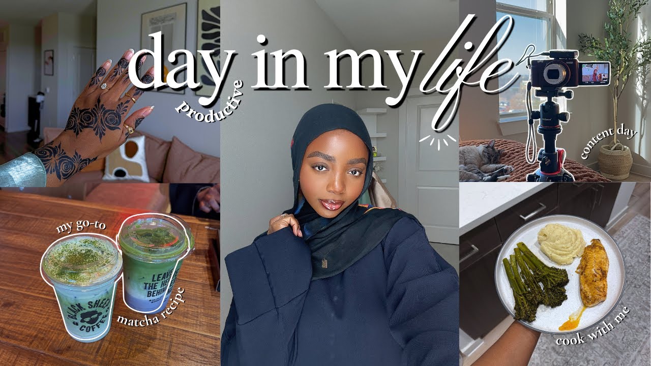 productive day in my life: filming content, the perfect matcha latte recipe, cook with me + more!