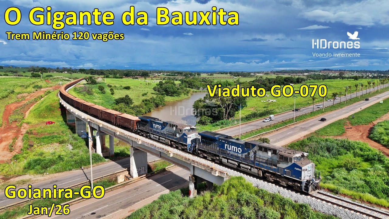 O GIGANTE SOBRE O VIADUTO | TREM DE MINÉRIO BAUXITA PASSANDO EM GOIANIRA/GO - JAN/2026