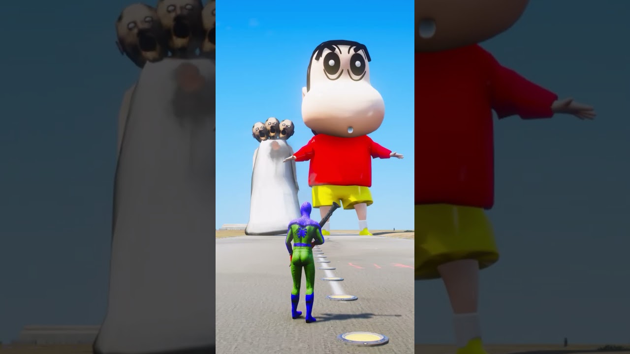 Spiderman Vs Giant Shinchan And Granny Match Who is Powerful 🔥 