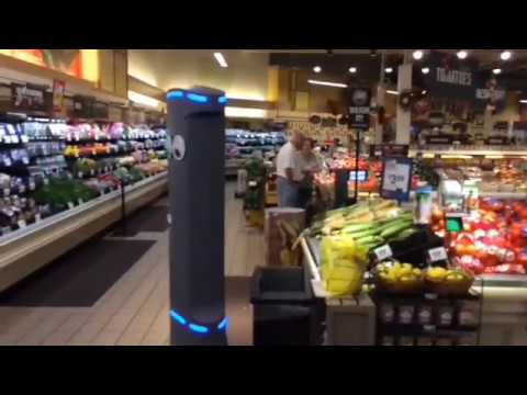Marty the robot rolls through the Giant Food Store