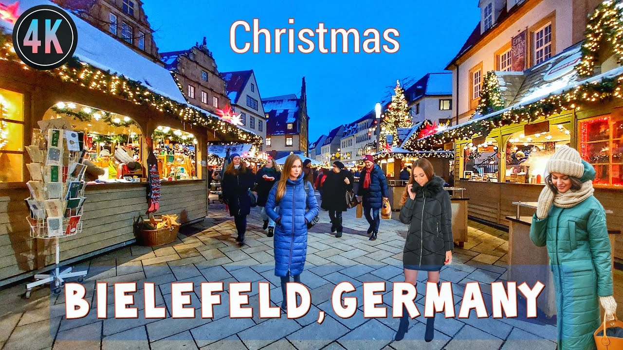 kerstmarkt in bielefeld / wandeltocht in Bielefeld in Duitsland 4k HDR