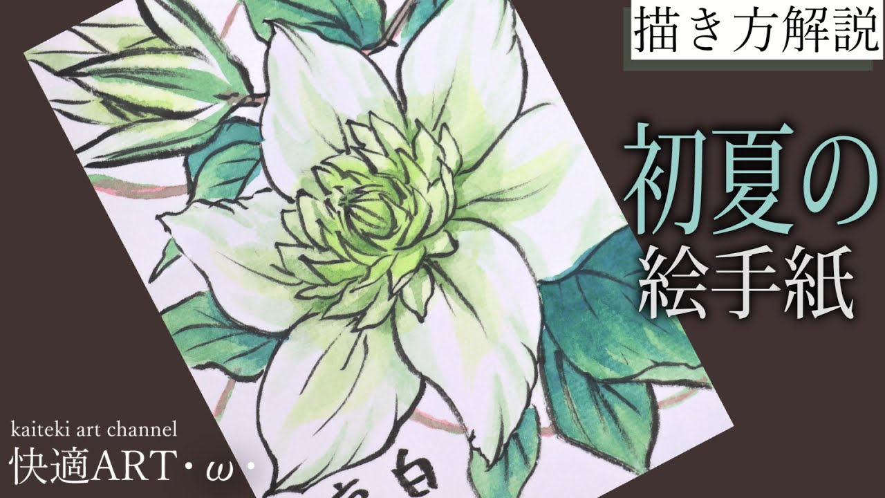 解説 初夏の絵手紙 クレマチス 白 ５月 ６月 7月 初心者向け簡単な花の描き方解説 Youtube