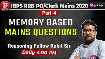 Reasoning Memory Based Questions | IBPS RRB PO/Clerk Mains 2020 | Reasoning by Rohit sir