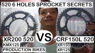 sprocket 6 holes 520 size comparison secrets of xr200, crf150 ,kmx , xr150 and production bikes 51t