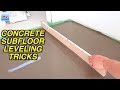 Concrete Floor Leveling Tricks with Baseboard Instead of Straight Edge