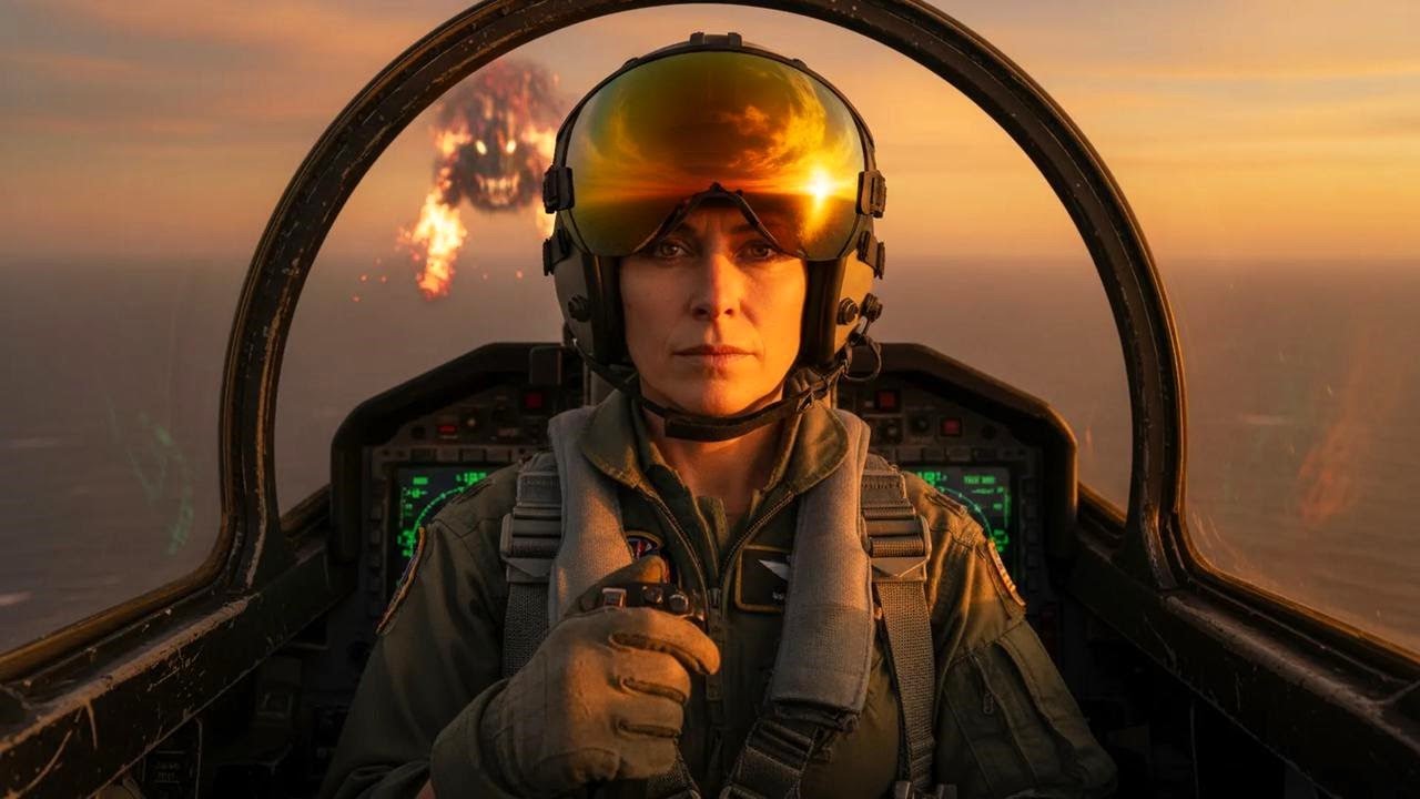 Kobieta pilot z myśliwcem F-14 – starszy samolot wznosi się, by przechwycić wroga.