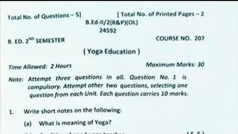 B.ed 2nd semester course 207(yoga education) papers Jammu University.