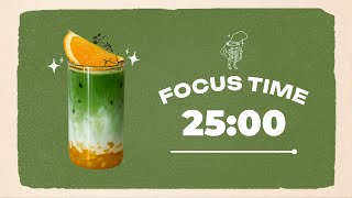 🍊 Study with Me | Fresh Orange Matcha Latte | 25/5 Timer | Chill Vibes 🎶 | 2 Hour Deep Work