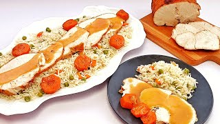 روستو الرومي والأرز البسمتي الأبيض  بالبسلة والجزر Super Moist Turkey Breast Roast With gravy Recipe