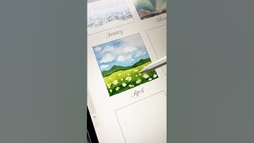 Tiny Landscape April - Meadow Landscape 🌼🌾☁️ #procreate #watercolor #digitalart #procreatetips
